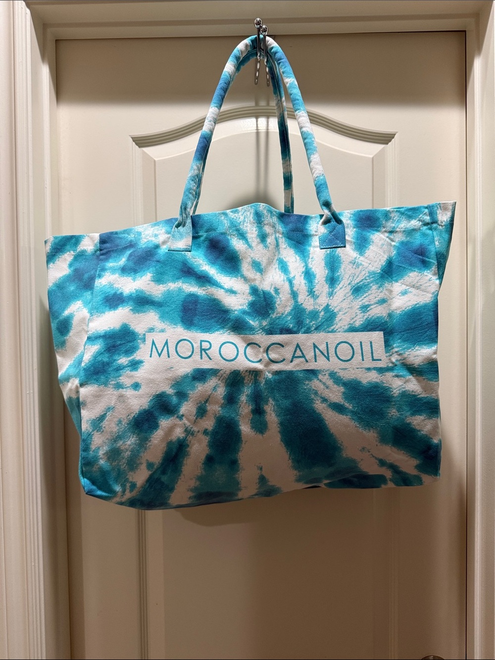 Moroccanoil NEW Turquoise and White Tie-Dye Canvas Tote 15"Hx19"Wx6"D